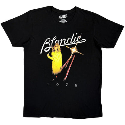 Black - Front - Blondie Unisex Adult Yellow Dress 1978 T-Shirt