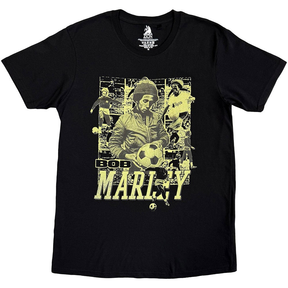 Black - Front - Bob Marley Unisex Adult Football Collage T-Shirt