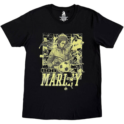 Black - Front - Bob Marley Unisex Adult Football Collage T-Shirt