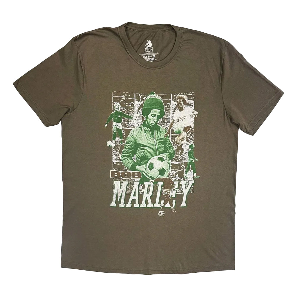 Brown - Front - Bob Marley Unisex Adult Football Collage T-Shirt