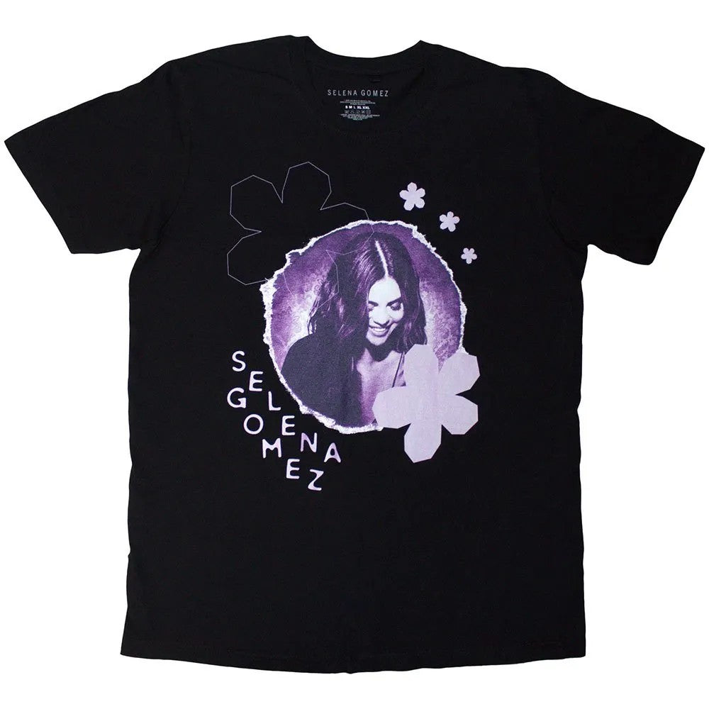 Black-Purple - Front - Selena Gomez Unisex Adult Floral T-Shirt