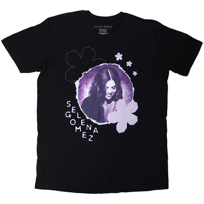 Black-Purple - Front - Selena Gomez Unisex Adult Floral T-Shirt