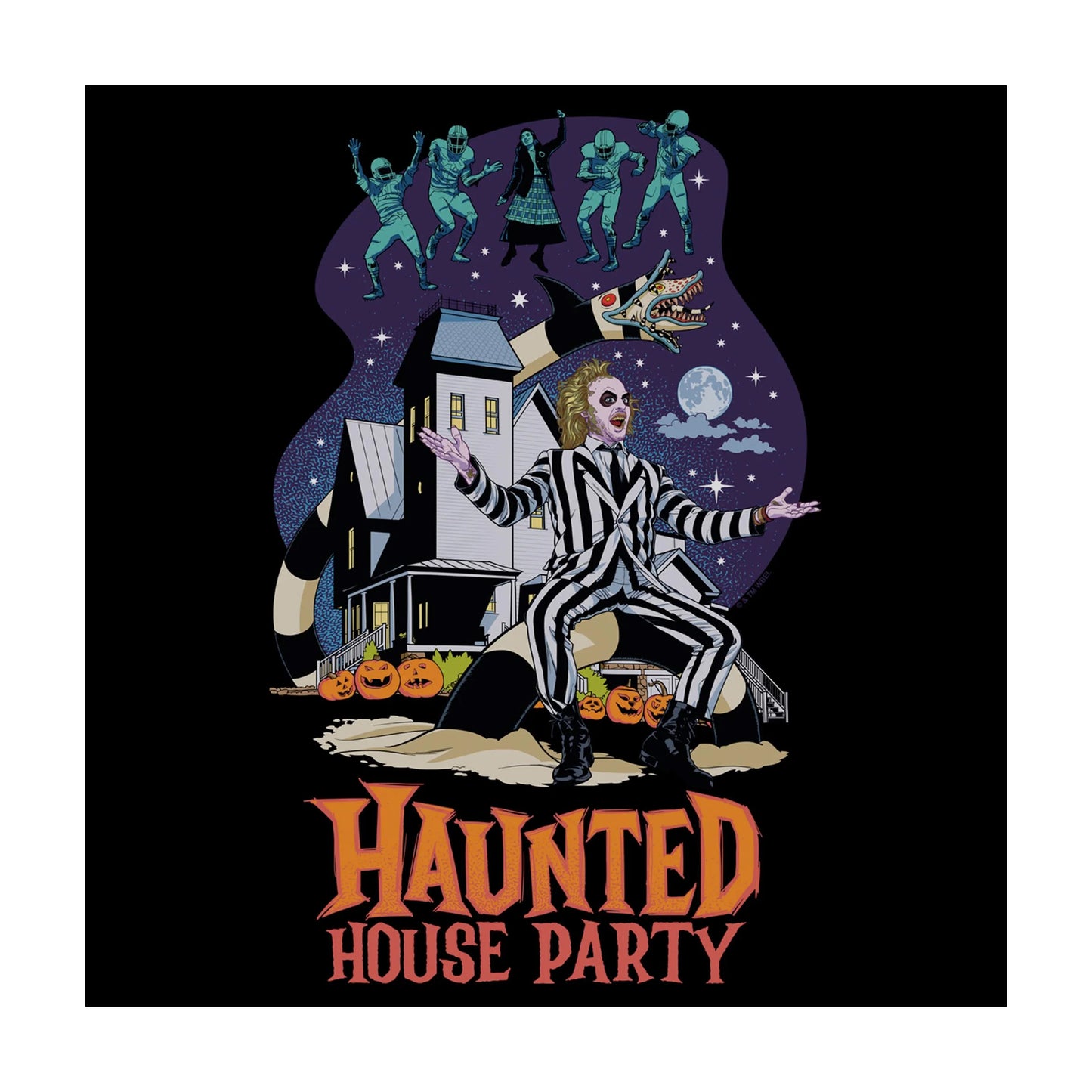 Black - Side - Beetlejuice Unisex Adult Haunted House Party T-Shirt