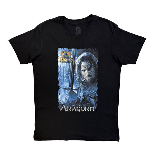 Black - Front - The Lord Of The Rings Unisex Adult Montage Aragorn Sword T-Shirt