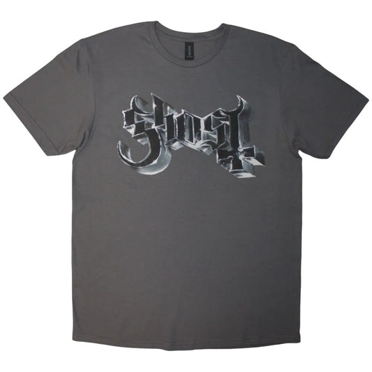 Charcoal Grey - Front - Ghost Unisex Adult Grucifix Chrome Logo Back Print T-Shirt