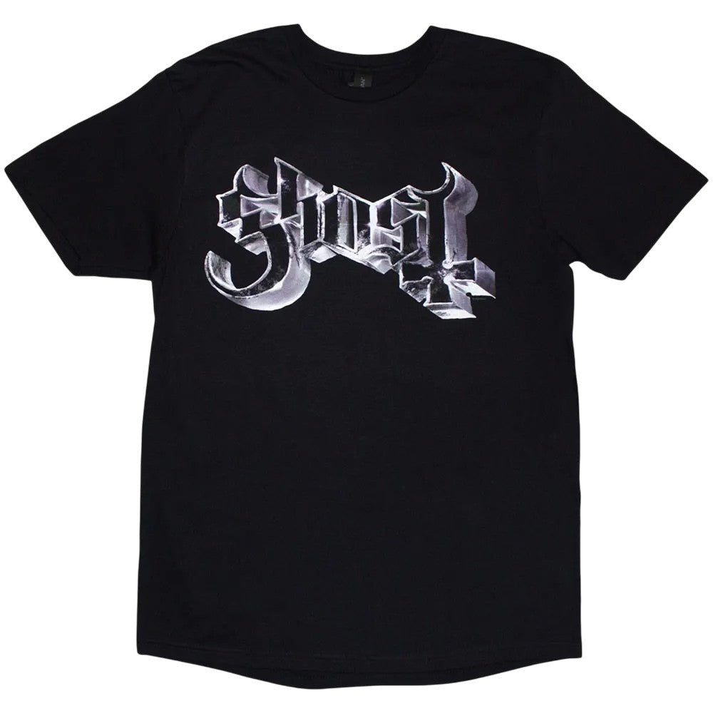 Black - Front - Ghost Unisex Adult Grucifix Metal Logo Back Print T-Shirt