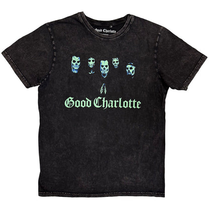 Black - Front - Good Charlotte Unisex Adult Generation RX Skulls Stone Wash T-Shirt