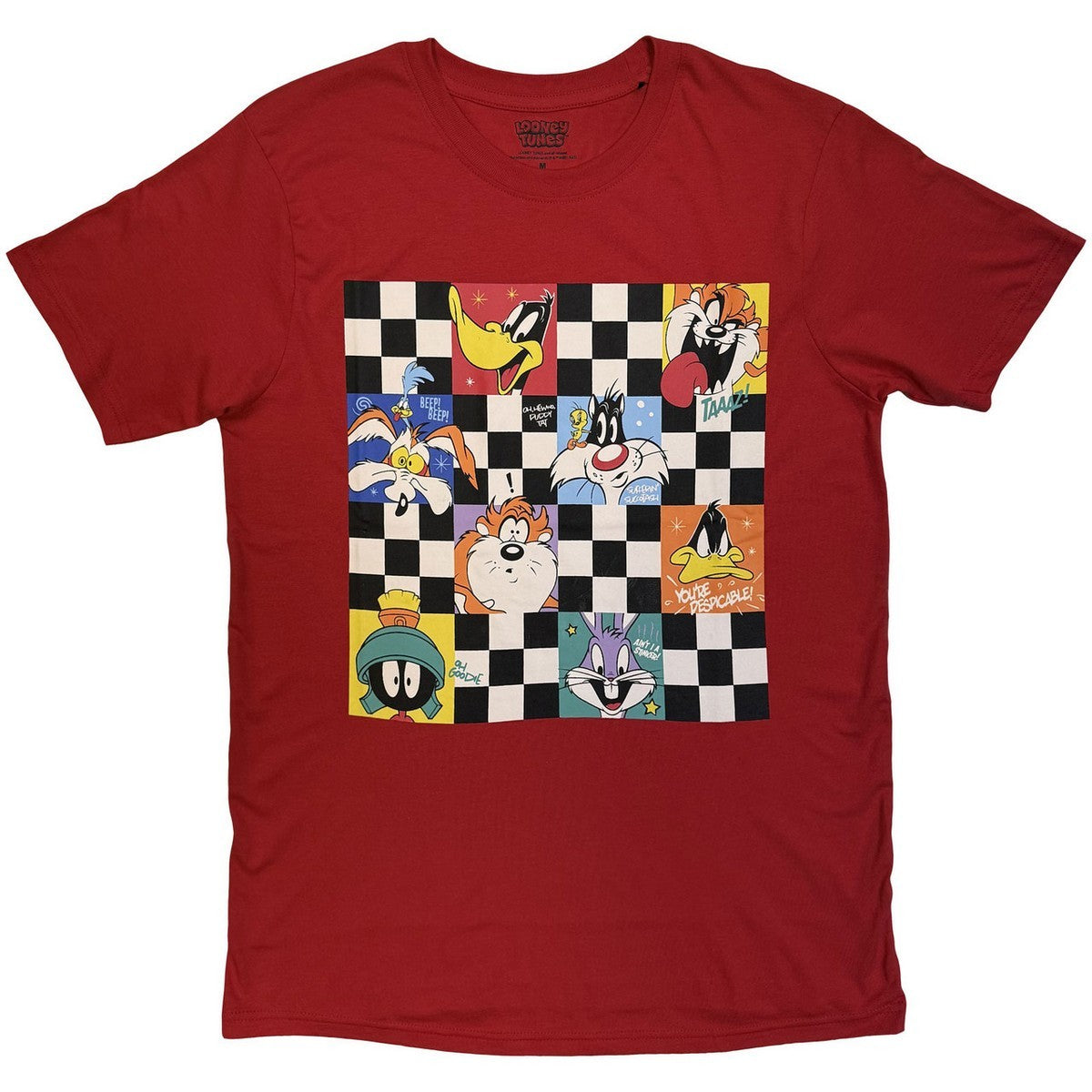 Red - Front - Looney Tunes Unisex Adult Checkered Characters T-Shirt