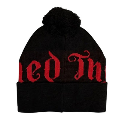 Black - Back - The Damned Unisex Adult Red Logo Bobble Beanie