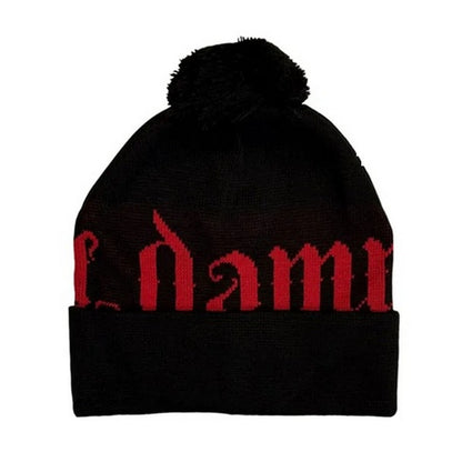 Black - Front - The Damned Unisex Adult Red Logo Bobble Beanie
