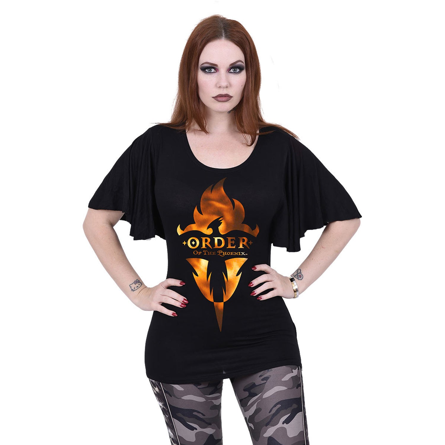 Black - Back - Harry Potter Womens-Ladies The Order Of The Phoenix Back Print Boat Neck T-Shirt
