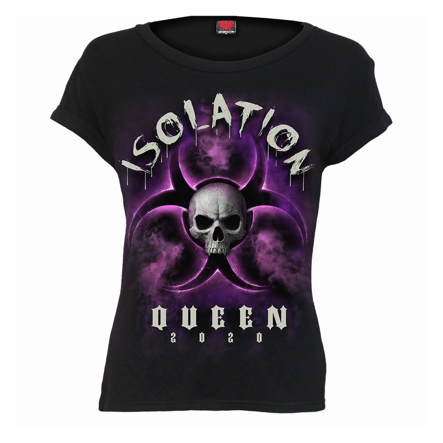 Black - Front - Spiral Womens-Ladies Isolation Queen Boat Neck Capped Sleeved T-Shirt