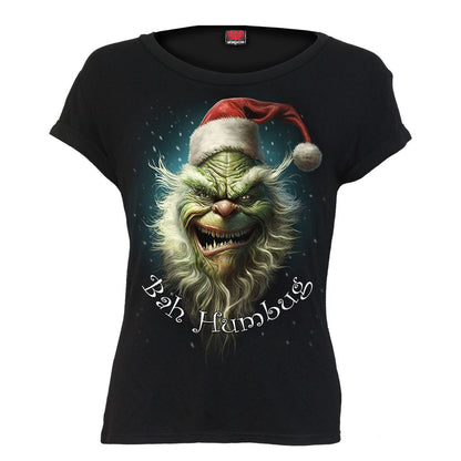 Black - Front - Spiral Womens-Ladies Bah Humbug Boat Neck T-Shirt