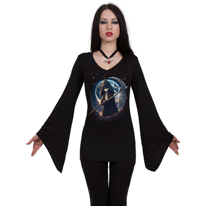 Black - Back - Spiral Womens-Ladies Reaperette Gothic Flared T-Shirt