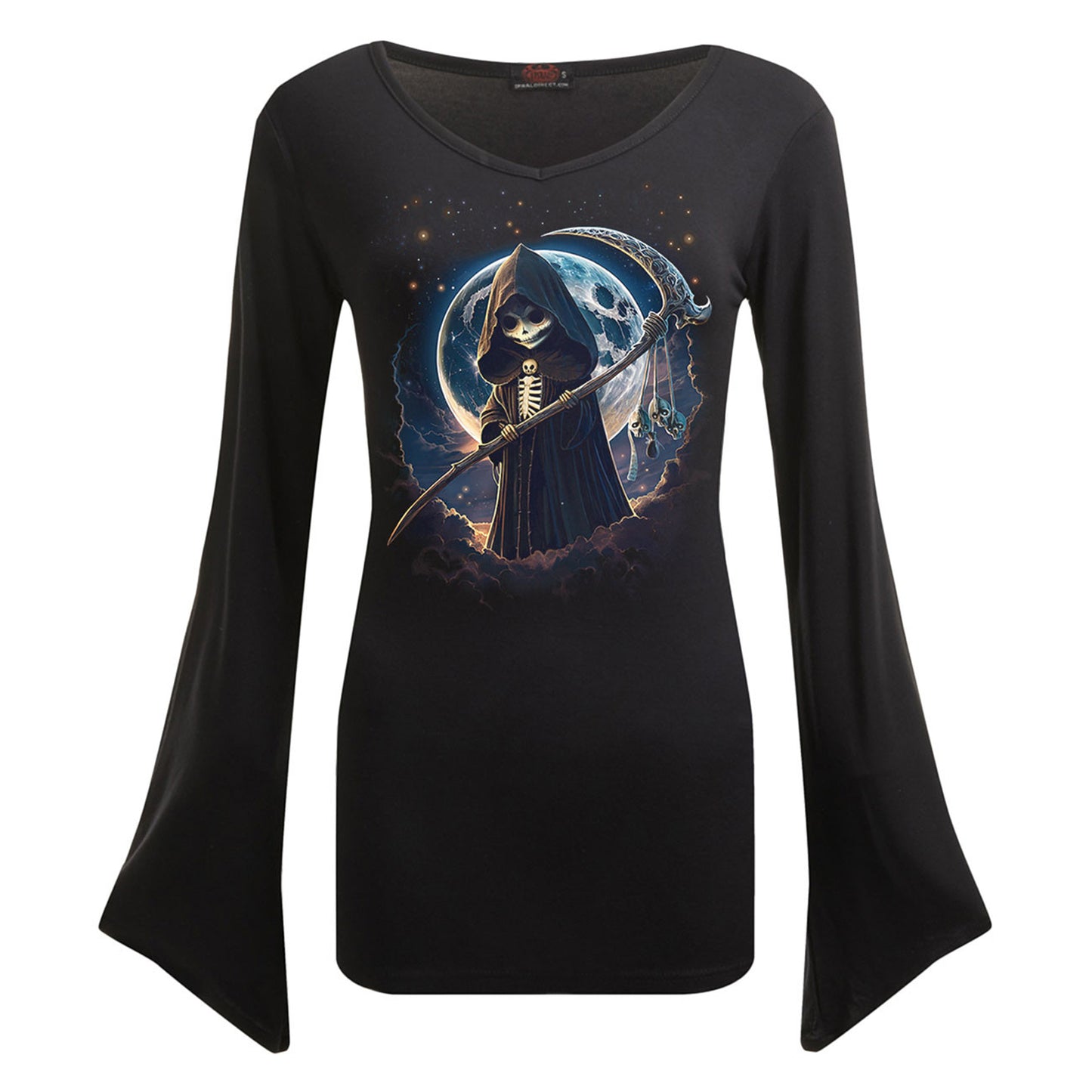 Black - Front - Spiral Womens-Ladies Reaperette Gothic Flared T-Shirt