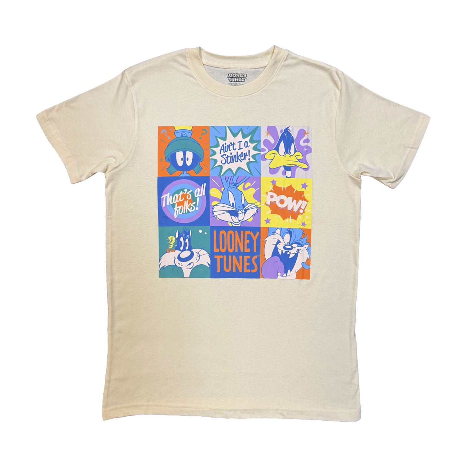 Natural - Front - Looney Tunes Unisex Adult That´s All Folks! Grid Pastel T-Shirt