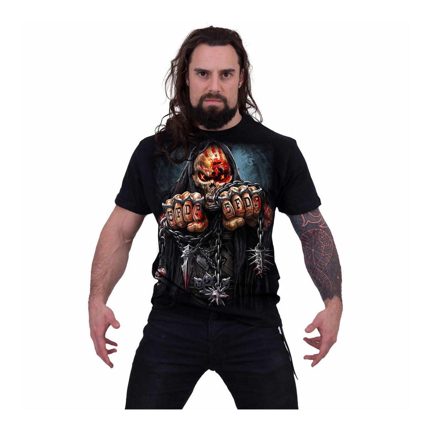Black - Side - Five Finger Death Punch Unisex Adult Game Over Back Print T-Shirt
