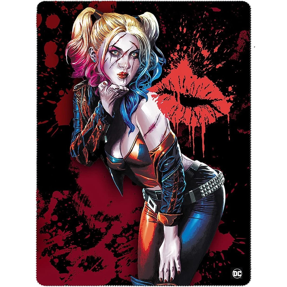 Black - Front - DC Comics Fleece Kiss Harley Quinn Double Sided Blanket