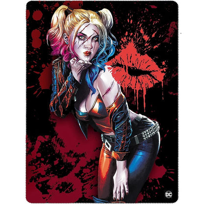 Black - Front - DC Comics Fleece Kiss Harley Quinn Double Sided Blanket