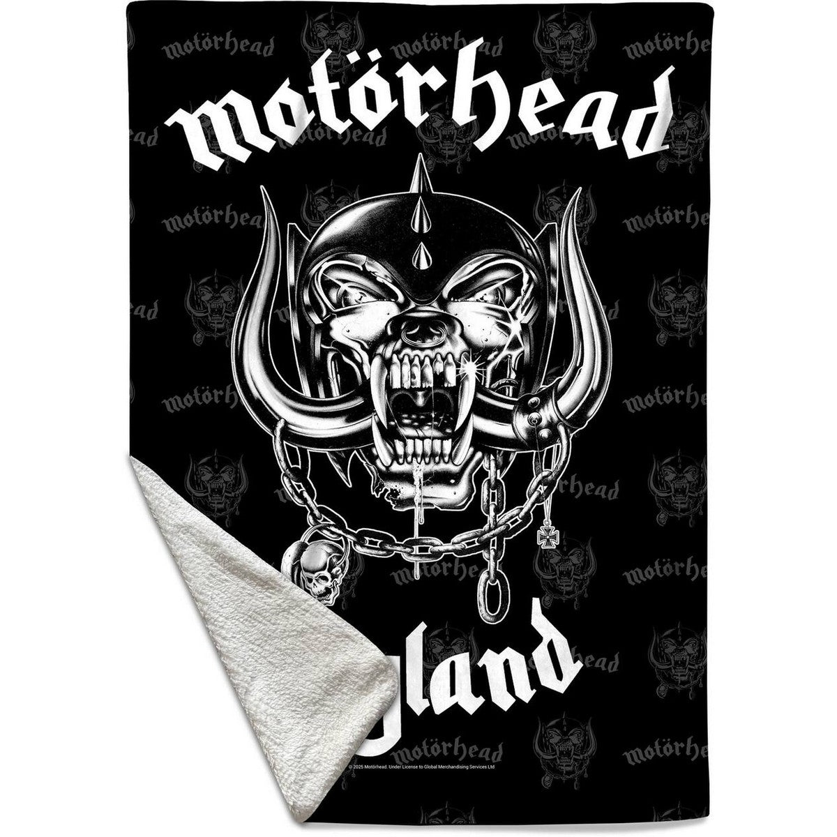 Black-White - Side - Motorhead England Sherpa Fleece Blanket