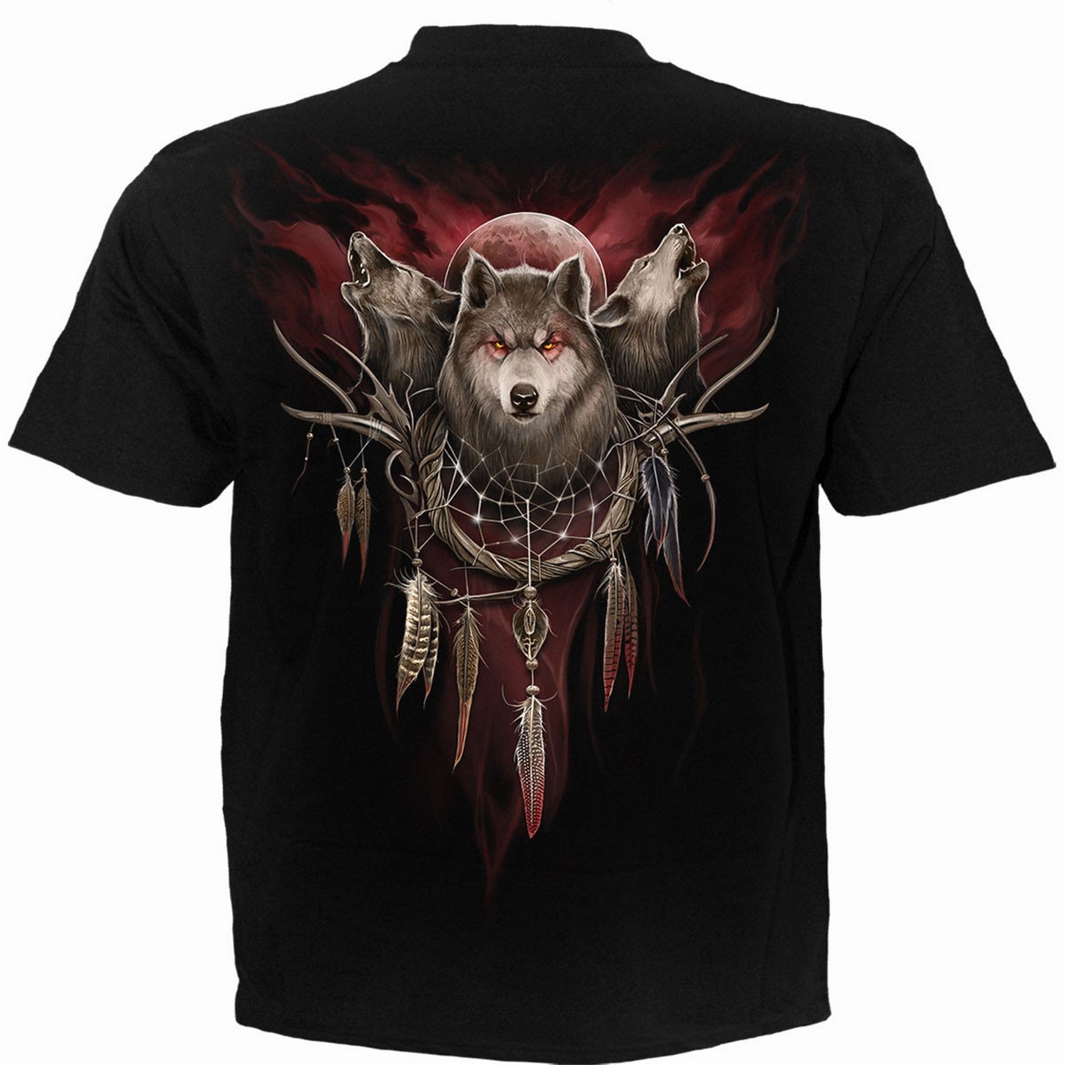 Black - Back - Spiral Direct Unisex Adult Cry Of The Wolf Back Print T-Shirt