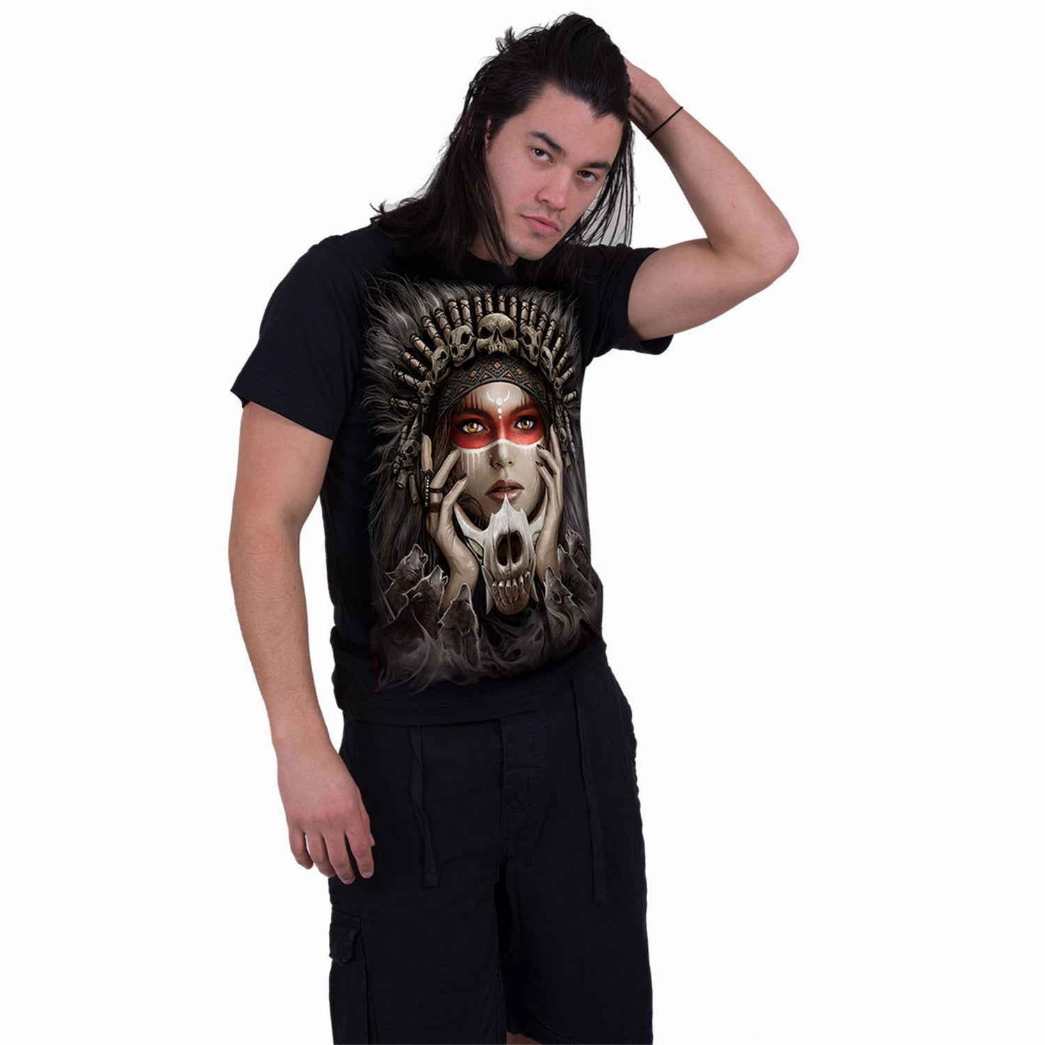 Black - Side - Spiral Direct Unisex Adult Cry Of The Wolf Back Print T-Shirt