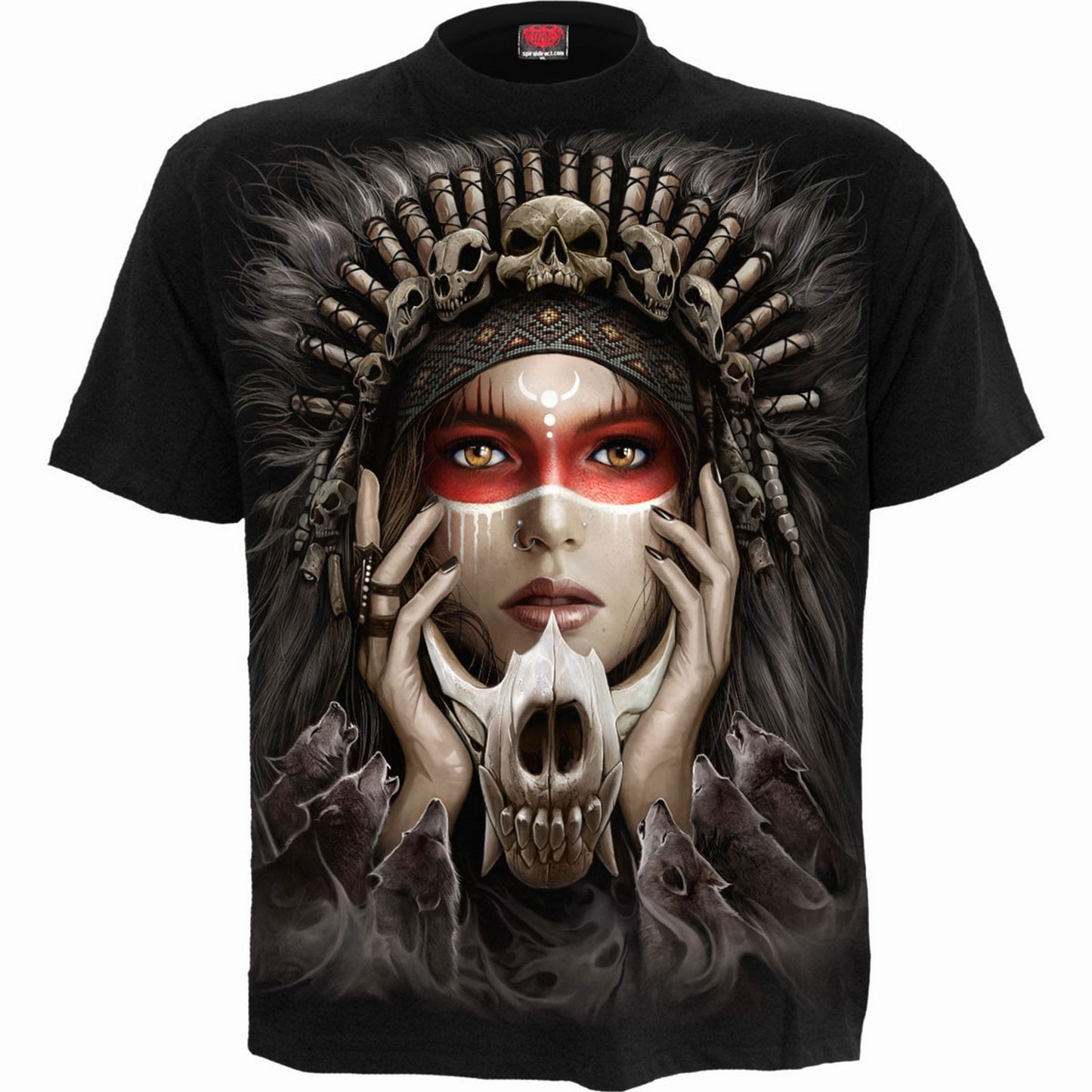 Black - Front - Spiral Direct Unisex Adult Cry Of The Wolf Back Print T-Shirt