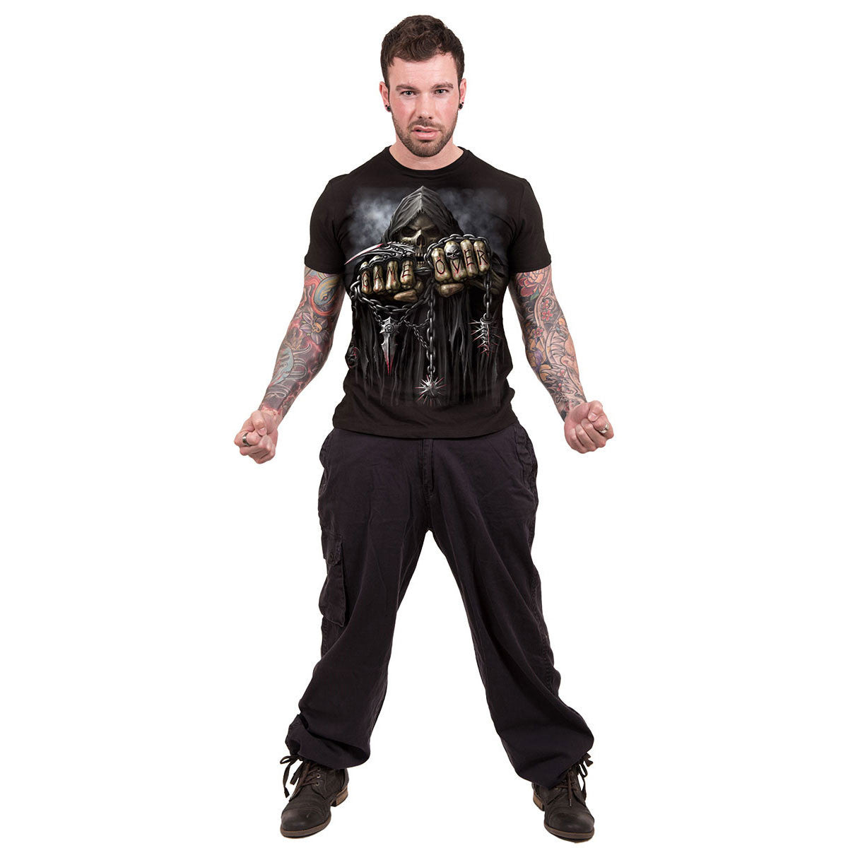 Black - Side - Spiral Direct Unisex Adult Game Over Back Print T-Shirt