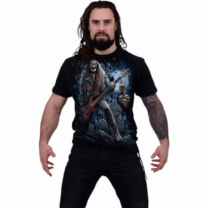 Black - Side - Spiral Direct Unisex Adult Grim Rocker Back Print T-Shirt