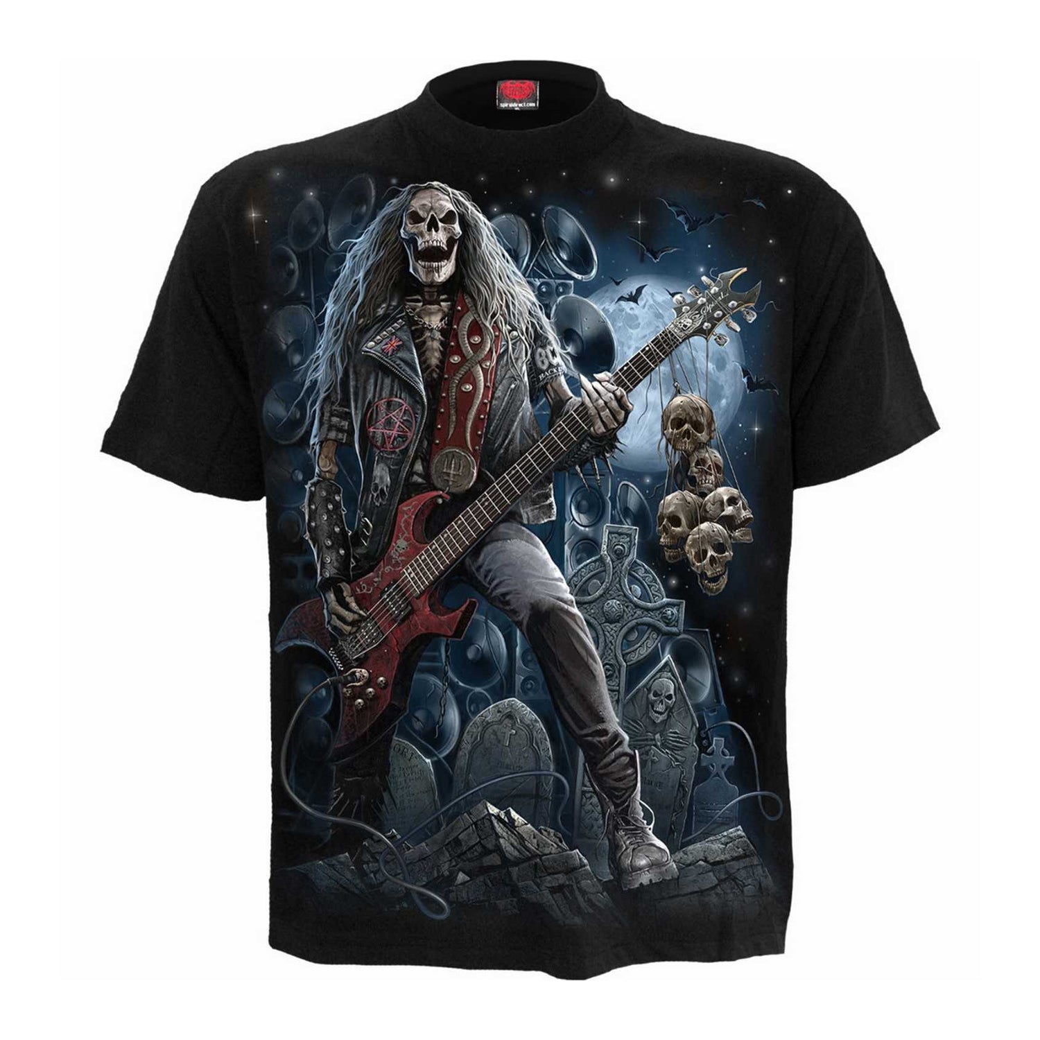Black - Front - Spiral Direct Unisex Adult Grim Rocker Back Print T-Shirt