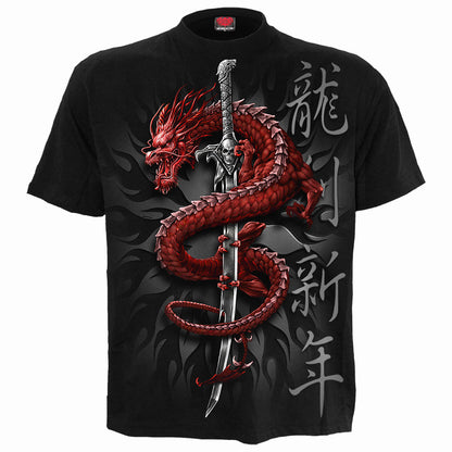 Black - Front - Spiral Direct Unisex Adult Oriental Dragon Back Print T-Shirt