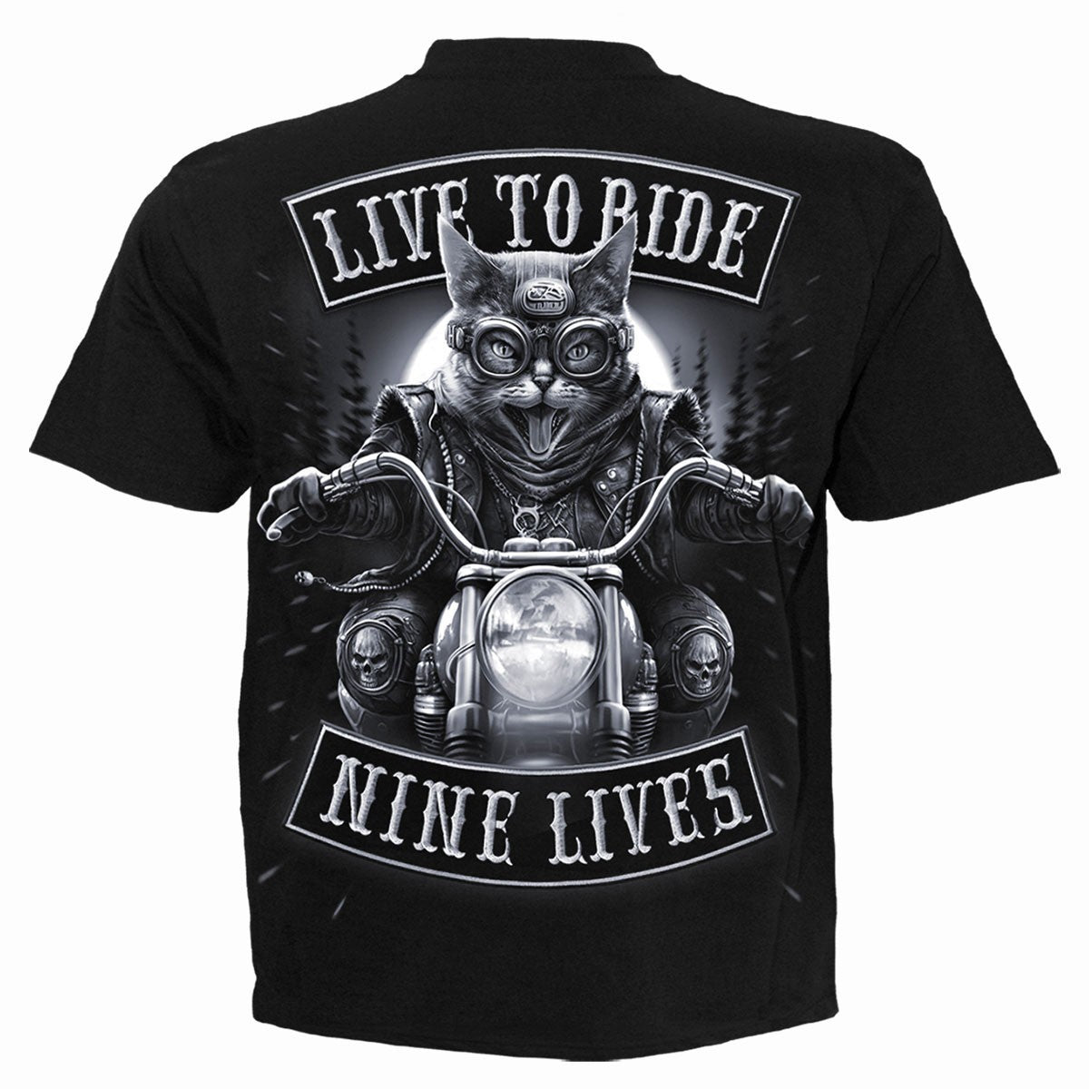 Black - Back - Spiral Direct Unisex Adult Nine Lives Back Print T-Shirt