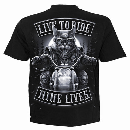 Black - Back - Spiral Direct Unisex Adult Nine Lives Back Print T-Shirt
