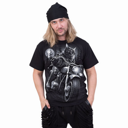 Black - Side - Spiral Direct Unisex Adult Nine Lives Back Print T-Shirt
