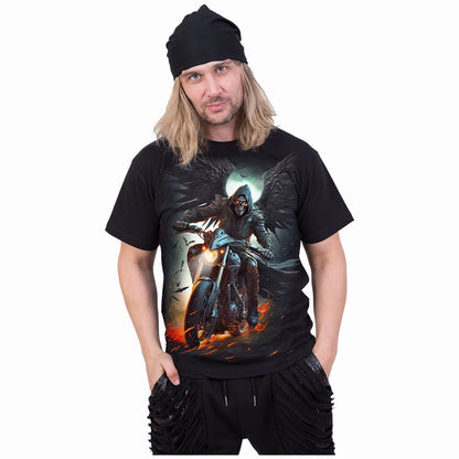Black - Side - Spiral Direct Unisex Adult Night Rider Back Print T-Shirt