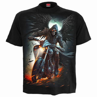 Black - Front - Spiral Direct Unisex Adult Night Rider Back Print T-Shirt