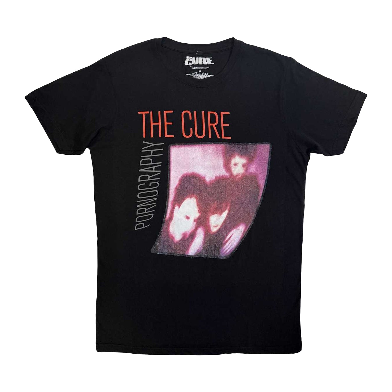 Black - Front - The Cure Unisex Adult Pornography Photo Warped T-Shirt