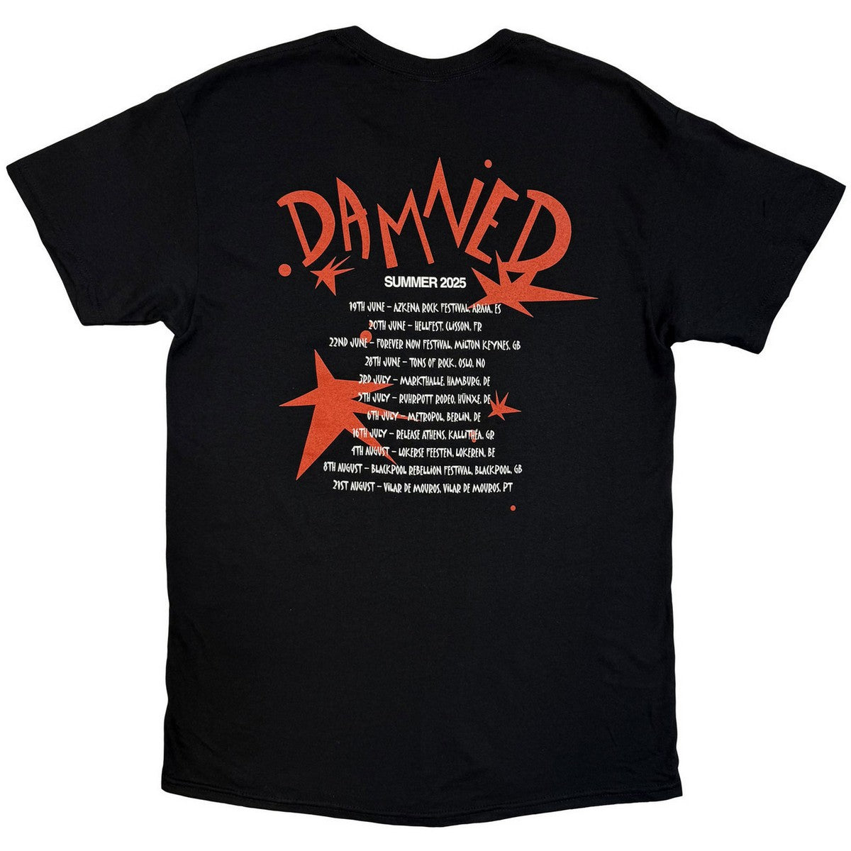 Black - Back - The Damned Unisex Adult EU Tour Summer 25 Cartoon Back Print T-Shirt