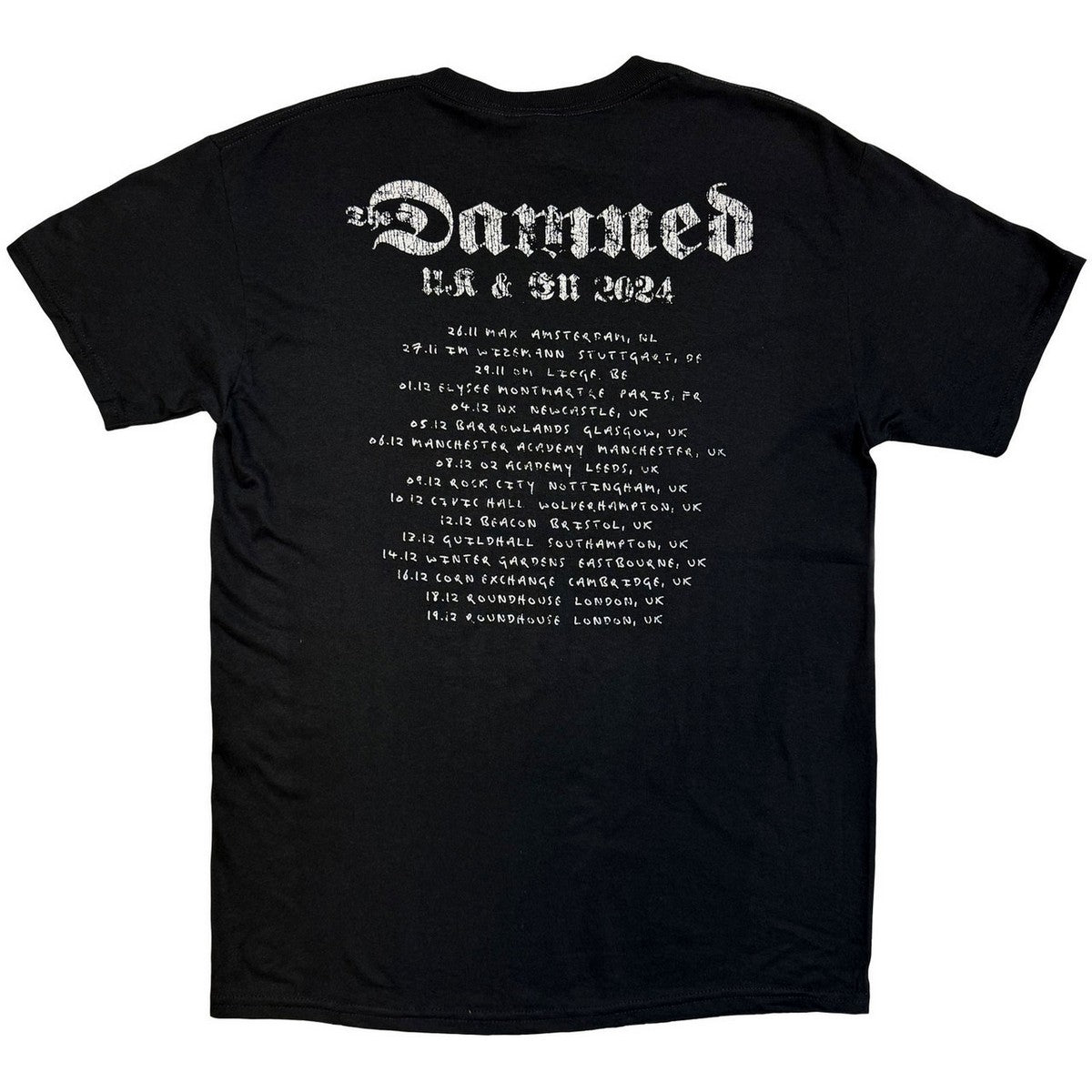 Black - Back - The Damned Unisex Adult UK & EU Tour 24 Band Photo Back Print T-Shirt