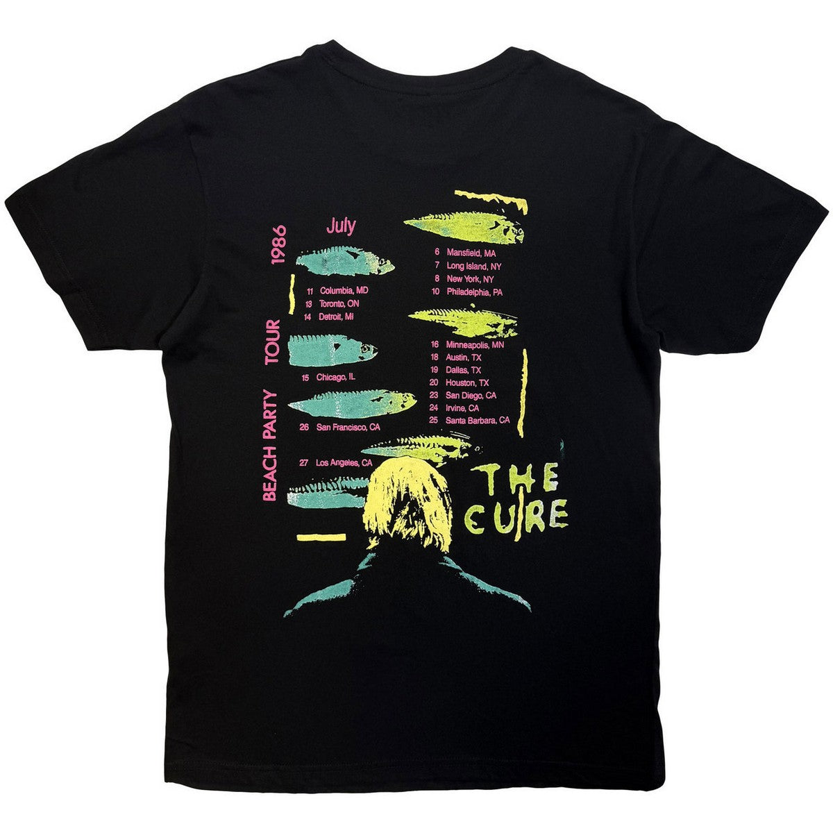 Black - Back - The Cure Unisex Adult Beach Party Tour ´86 T-Shirt