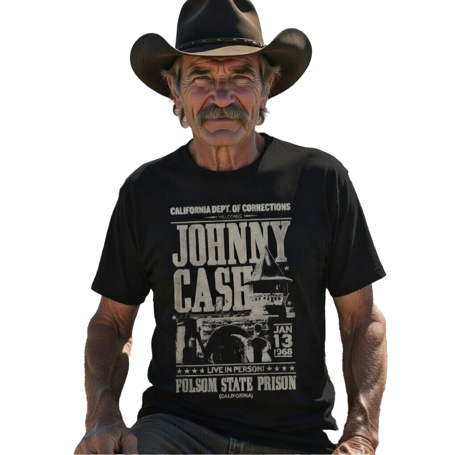 Black - Side - Johnny Cash Unisex Adult Prison Poster T-Shirt