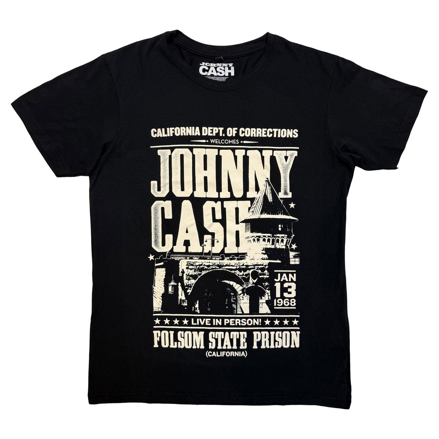 Black - Front - Johnny Cash Unisex Adult Prison Poster T-Shirt