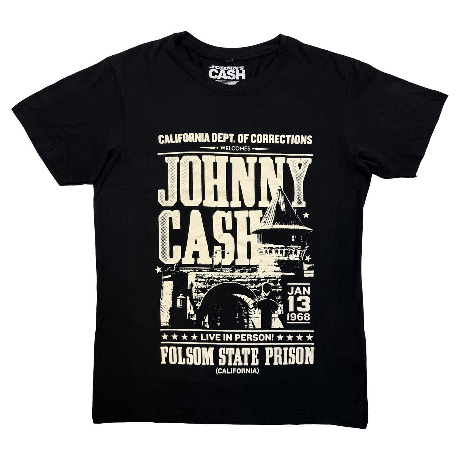 Black - Front - Johnny Cash Unisex Adult Prison Poster T-Shirt
