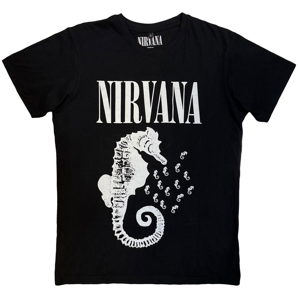 Black - Front - Nirvana Unisex Adult Seahorse & Logo Mono T-Shirt
