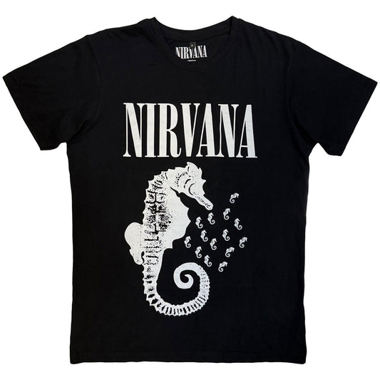 Black - Front - Nirvana Unisex Adult Seahorse & Logo Mono T-Shirt