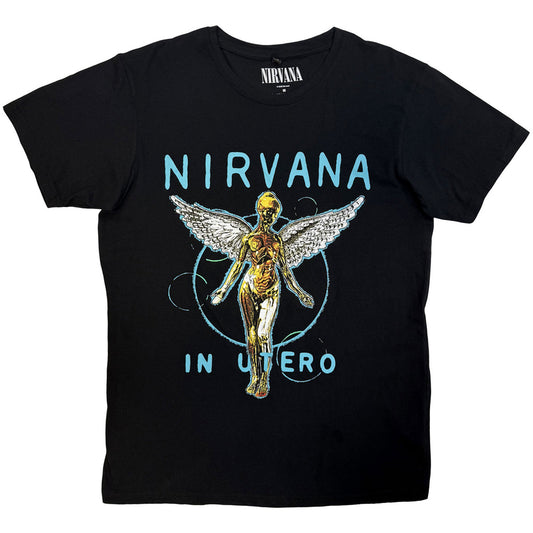 Black - Front - Nirvana Unisex Adult In Utero Neon Blue T-Shirt