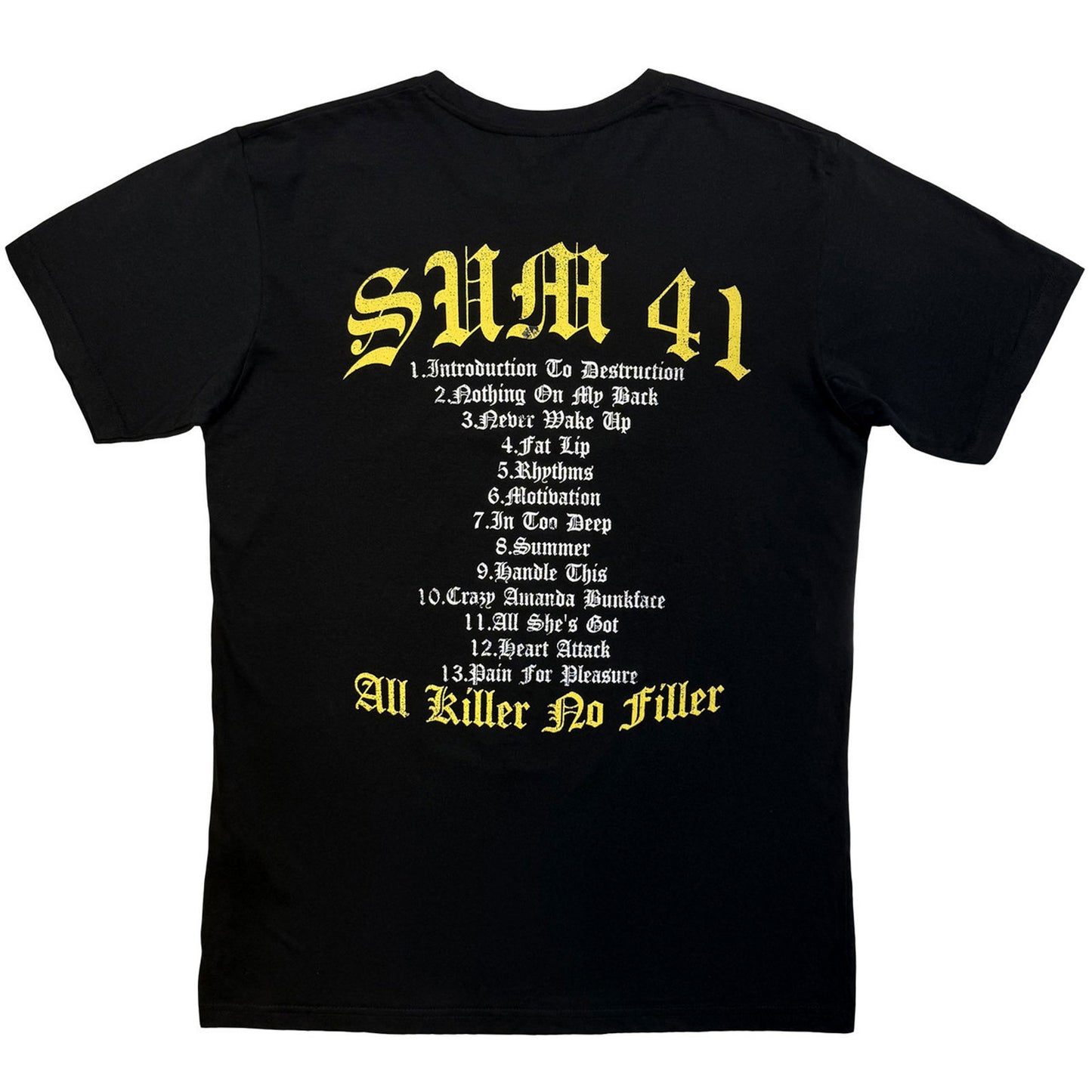 Black - Back - Sum 41 Unisex Adult All Killer No Filler Tracklist T-Shirt