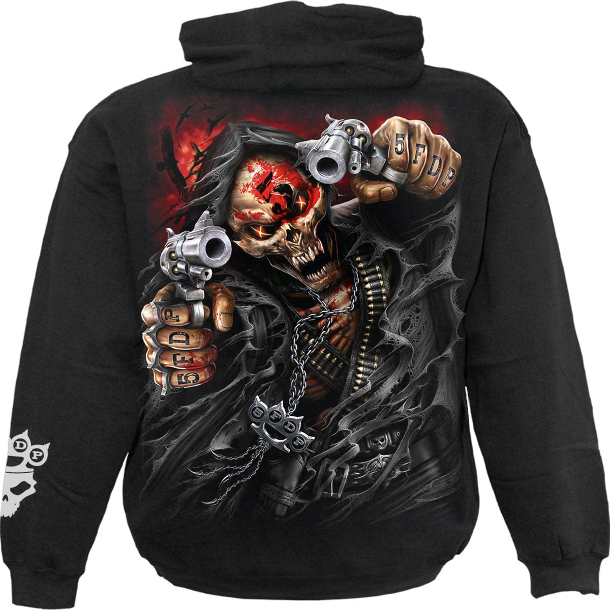 Black - Back - Five Finger Death Punch Unisex Adult Assassin Back & Sleeve Print Hoodie