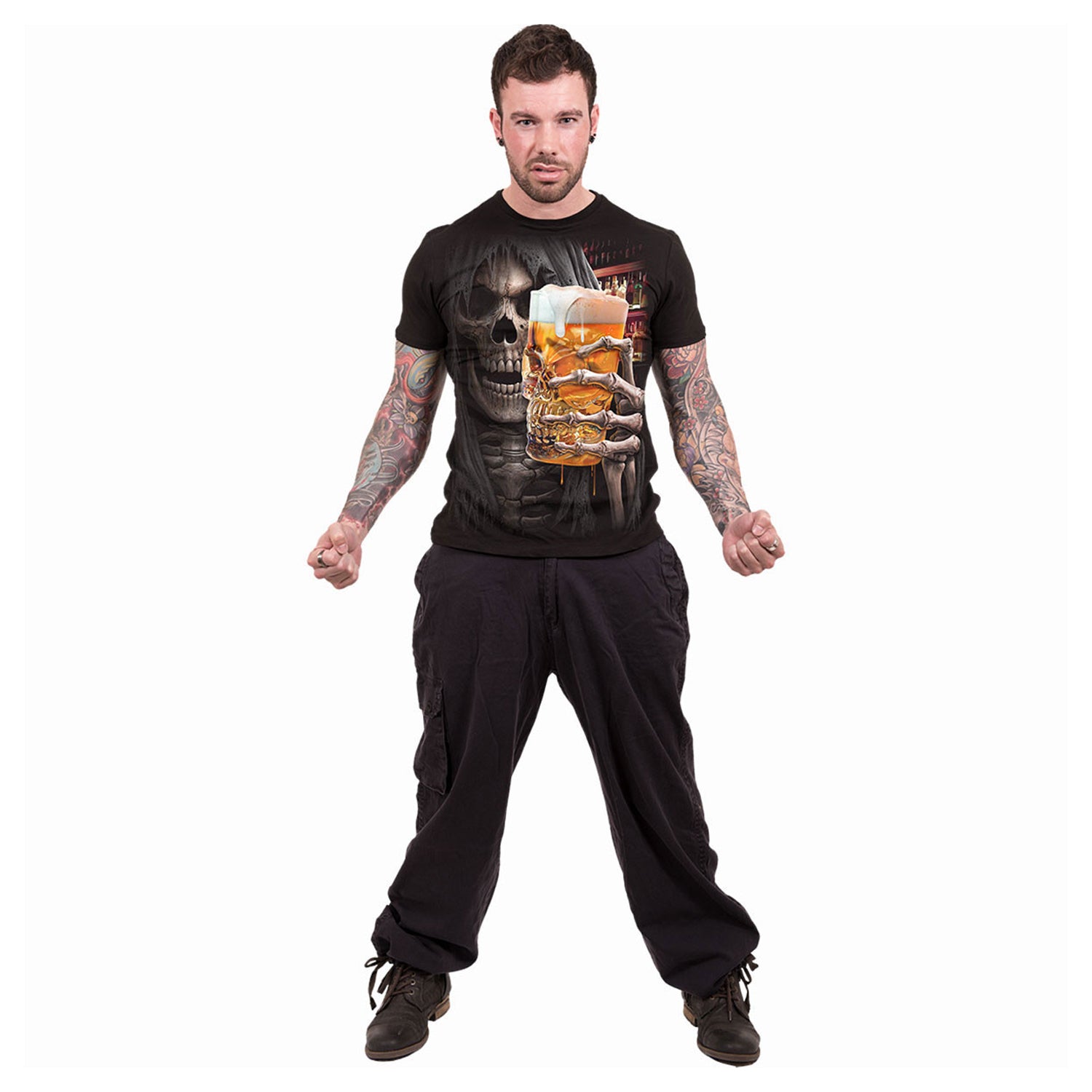 Black - Side - Spiral Direct Unisex Adult Live Loud T-Shirt