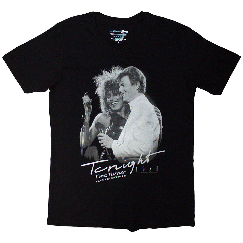 Black - Front - Tina Turner & David Bowie Unisex Adult Tonight 1985 T-Shirt
